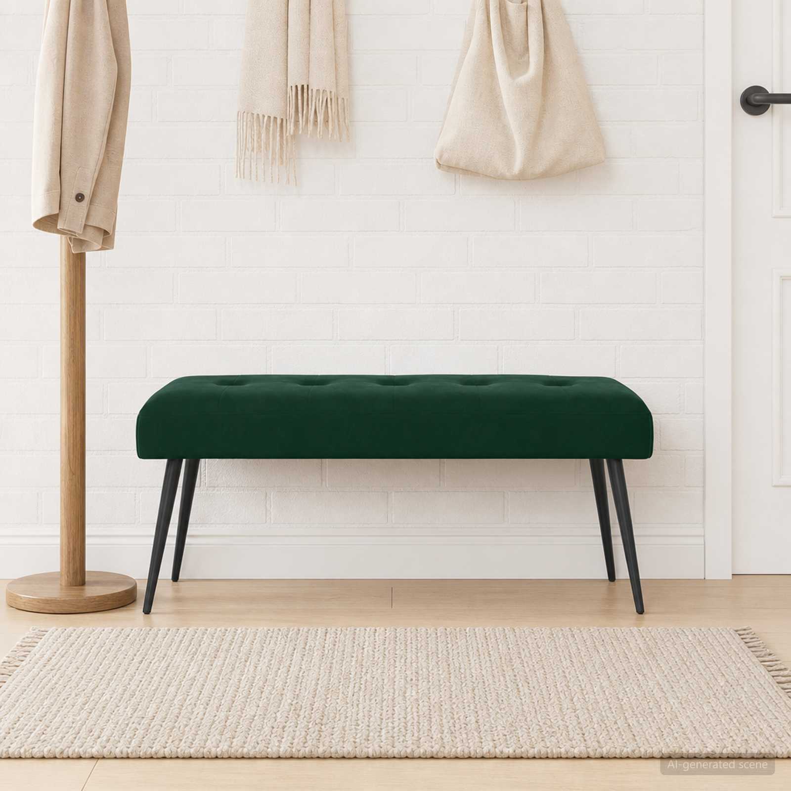 Bänk med knappar Mörkgrön 110 x 40 x 46 cm Sammet