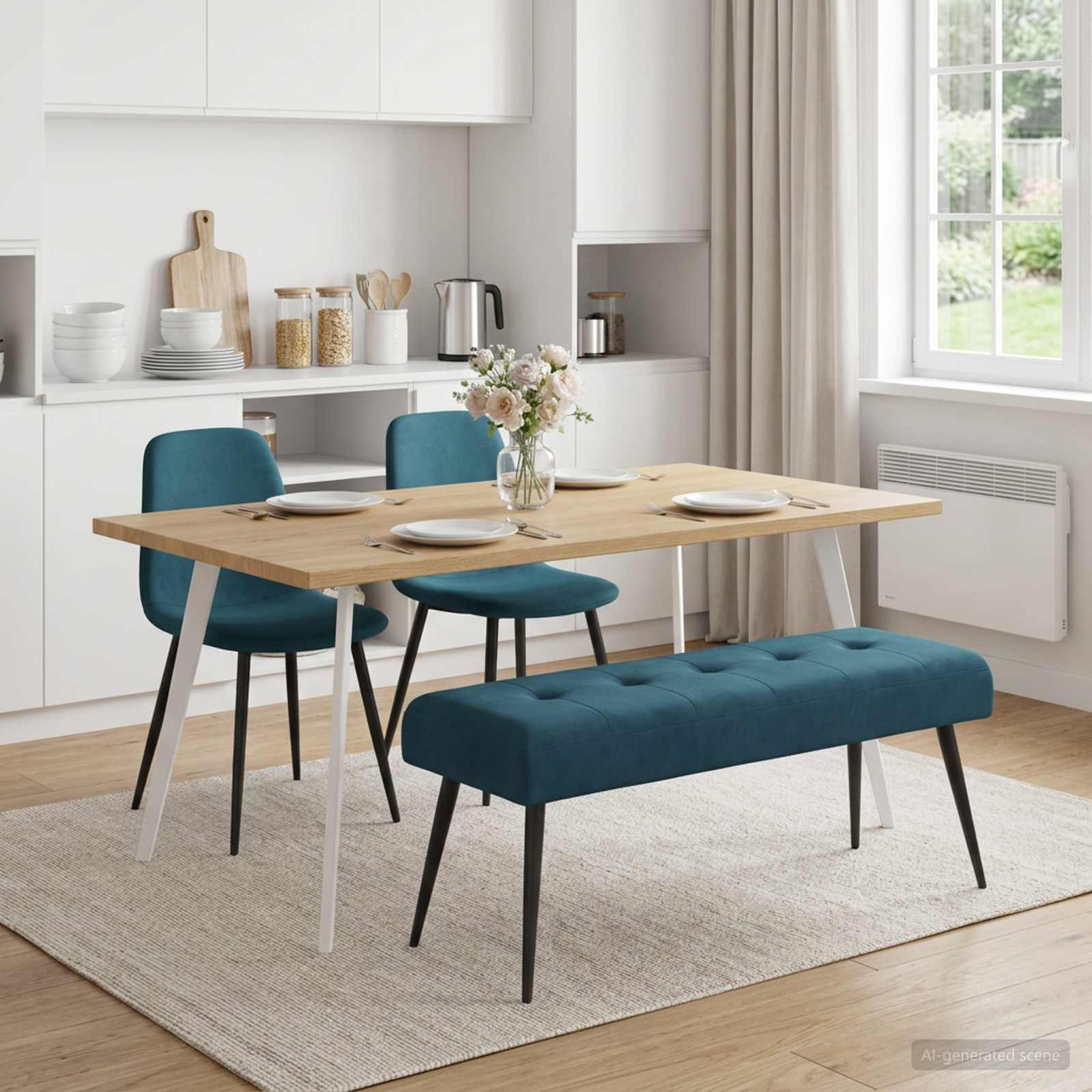 Bänk med knappar Blå 110 x 40 x 46 cm Sammet
