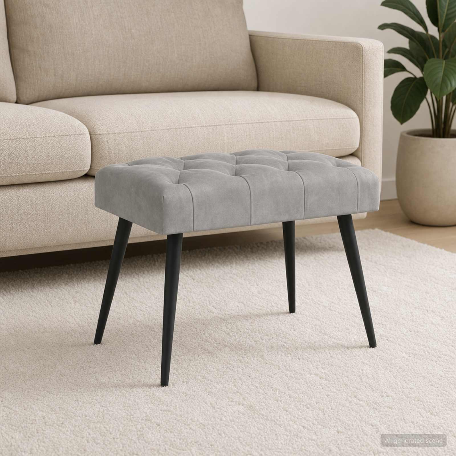 Bänk med knappar Ljusgrå 60 x 40 x 45 cm Sammet