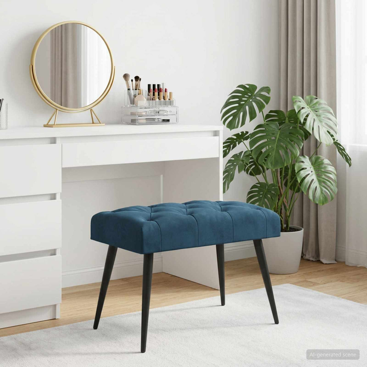 Bänk med knappar Blå 60 x 40 x 45 cm Sammet