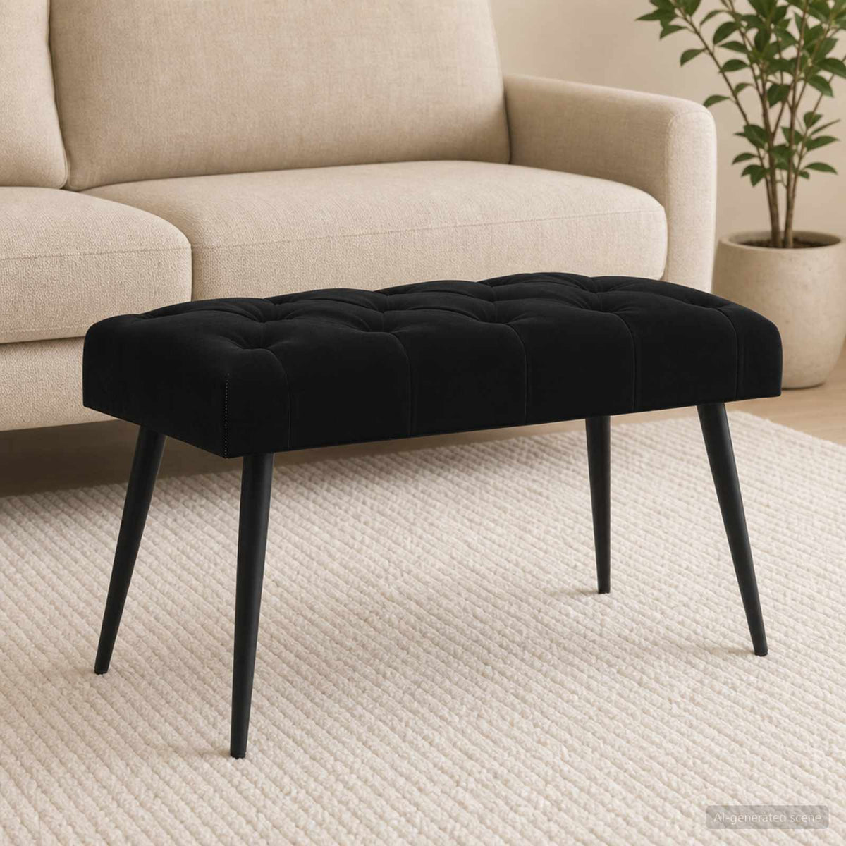 Bänk med knappar Svart 80 x 40 x 46 cm Sammet