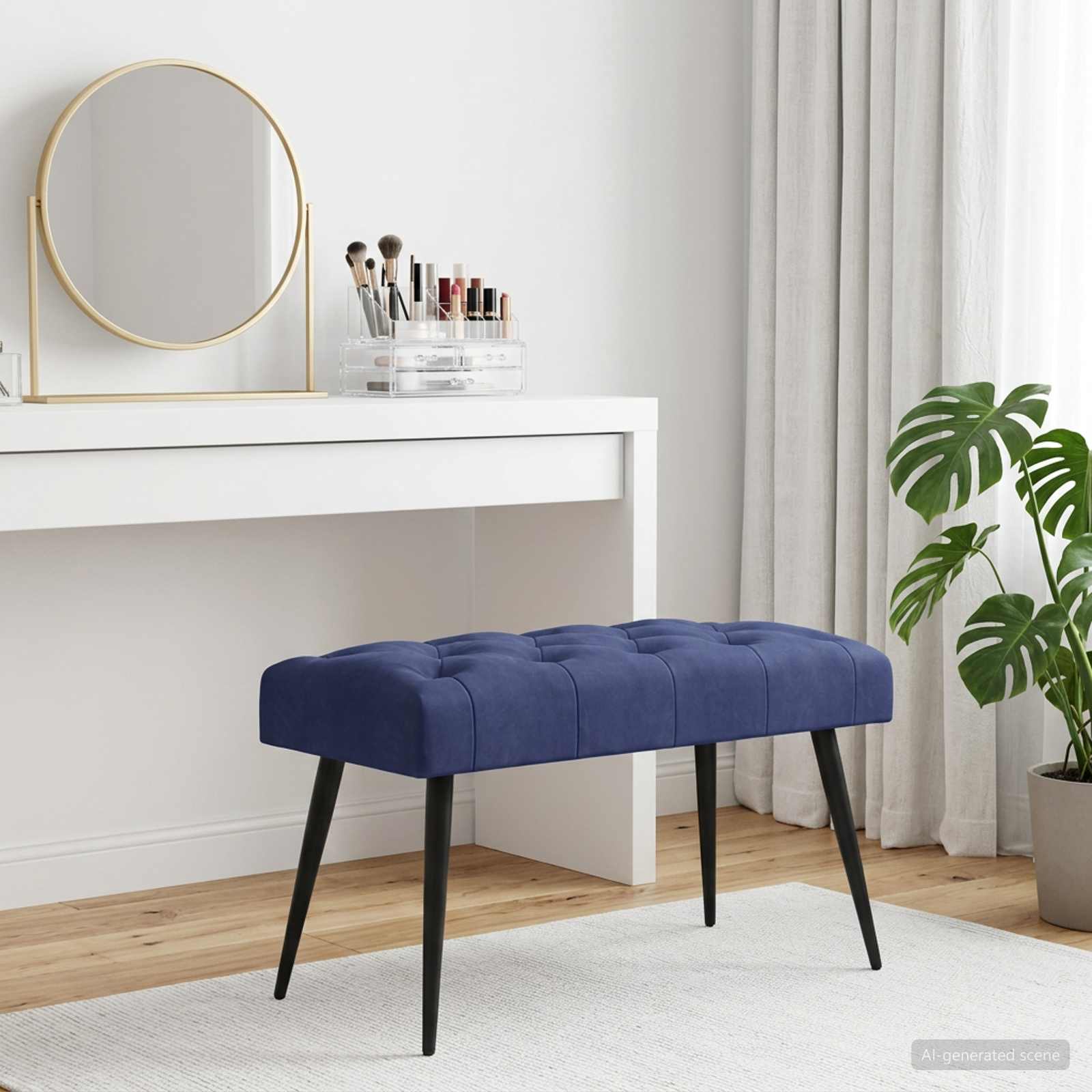 Bänk med knappar Polisblå 80 x 40 x 46 cm Sammet