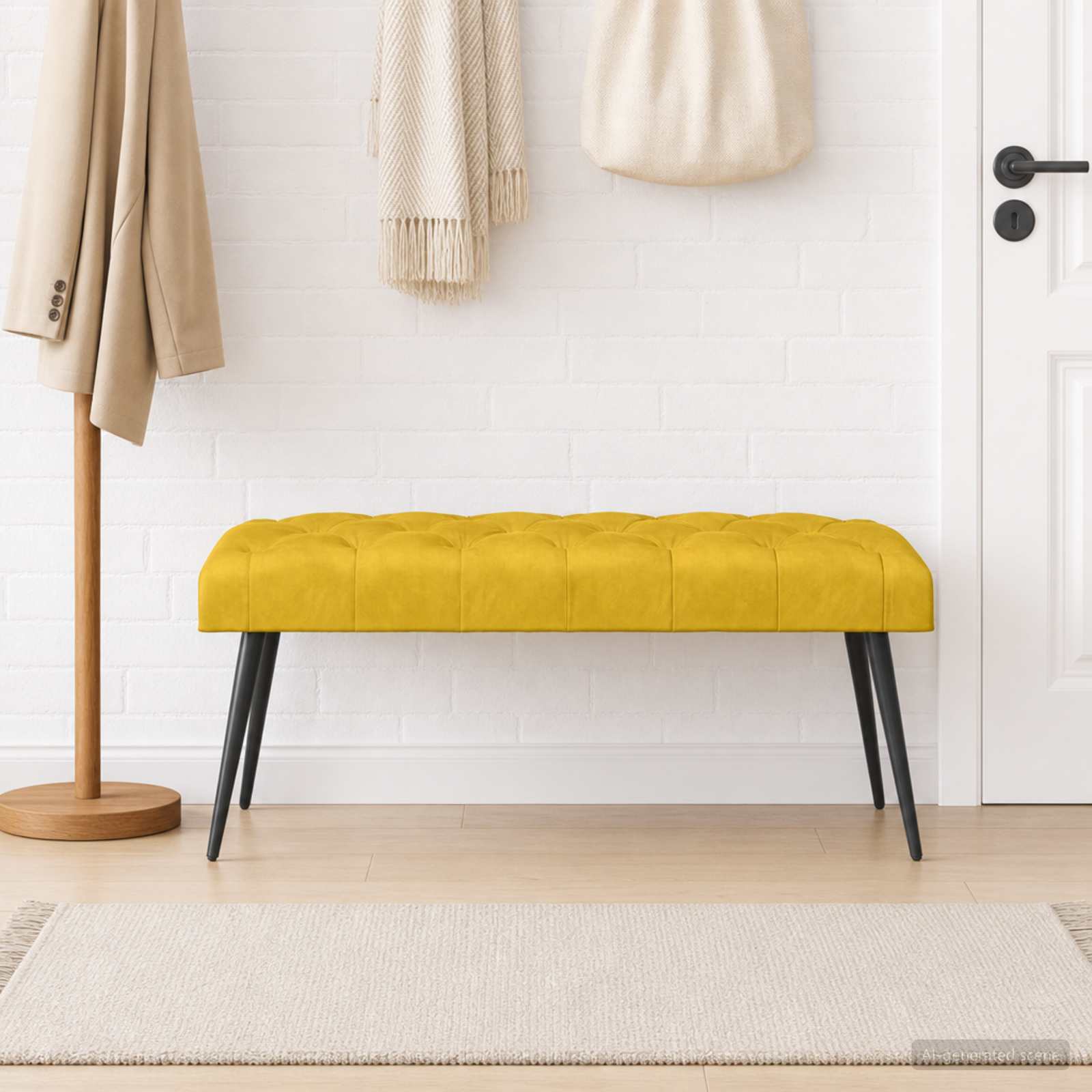 Bänk med knappar Gul 110 x 40 x 46 cm Sammet