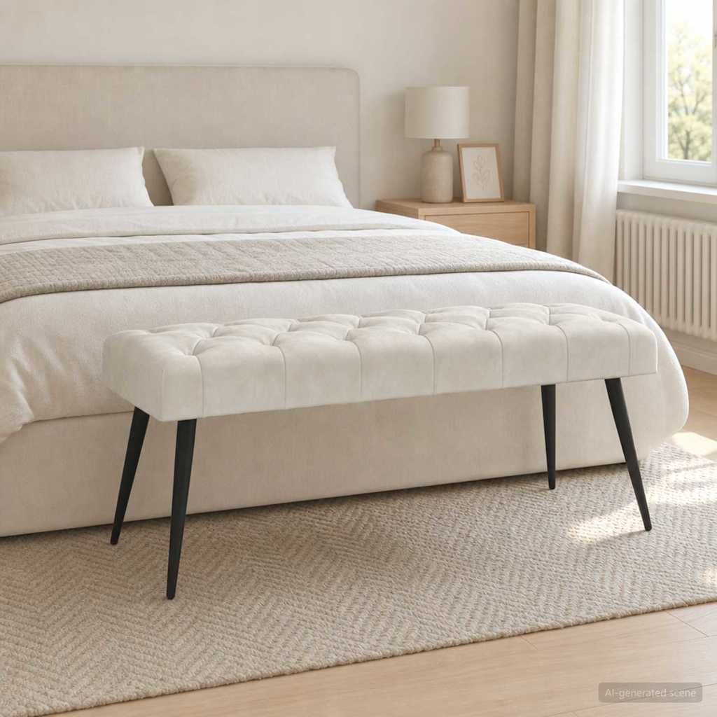 Bänk med knappar Gräddvit 110 x 40 x 46 cm Sammet