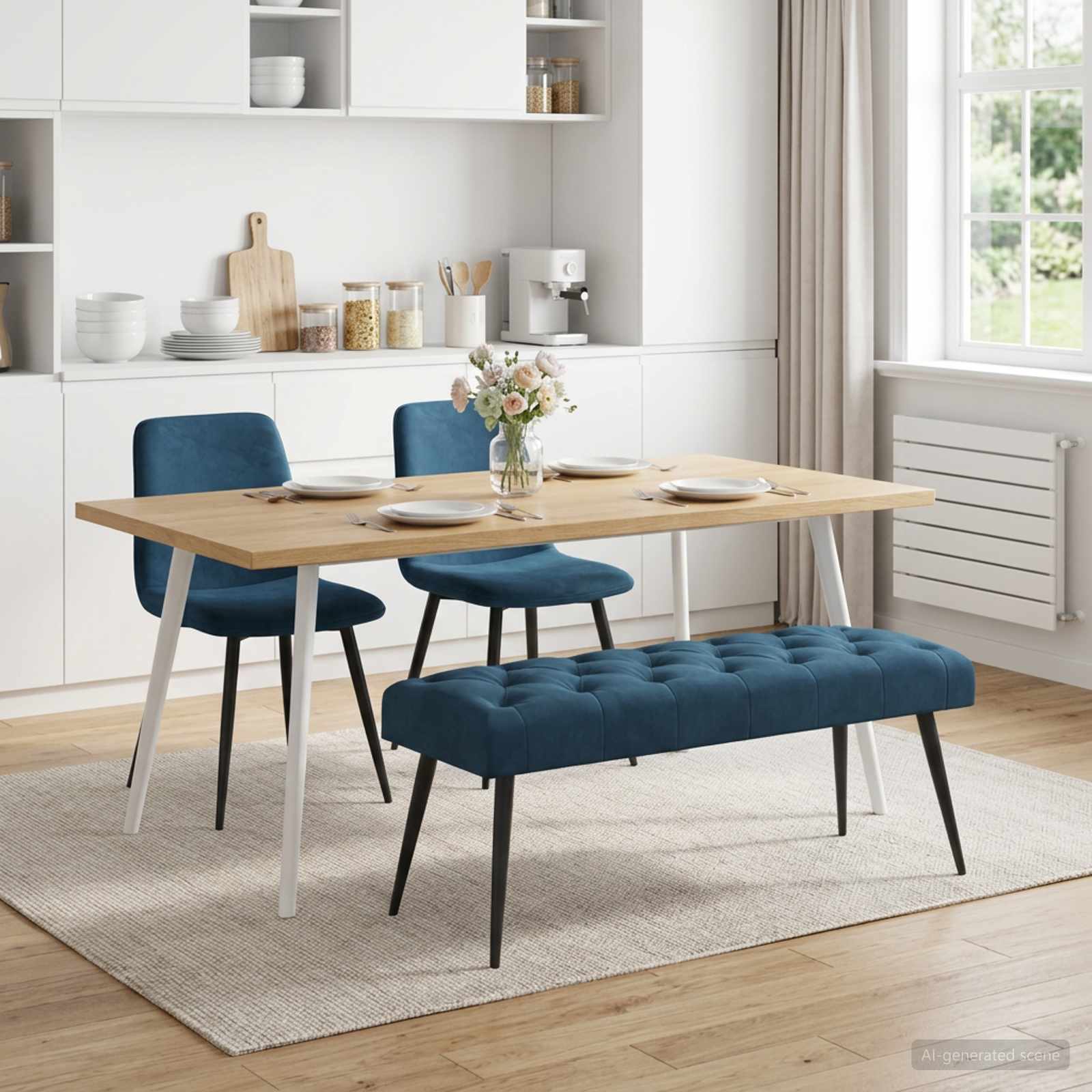 Bänk med knappar Blå 110 x 40 x 46 cm Sammet