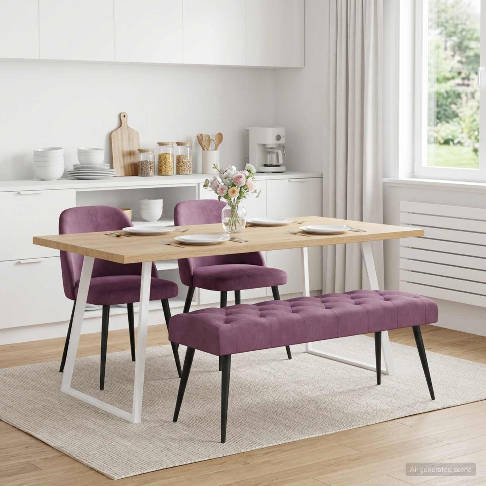 Bänk med knappar Lila 110 x 40 x 46 cm Sammet