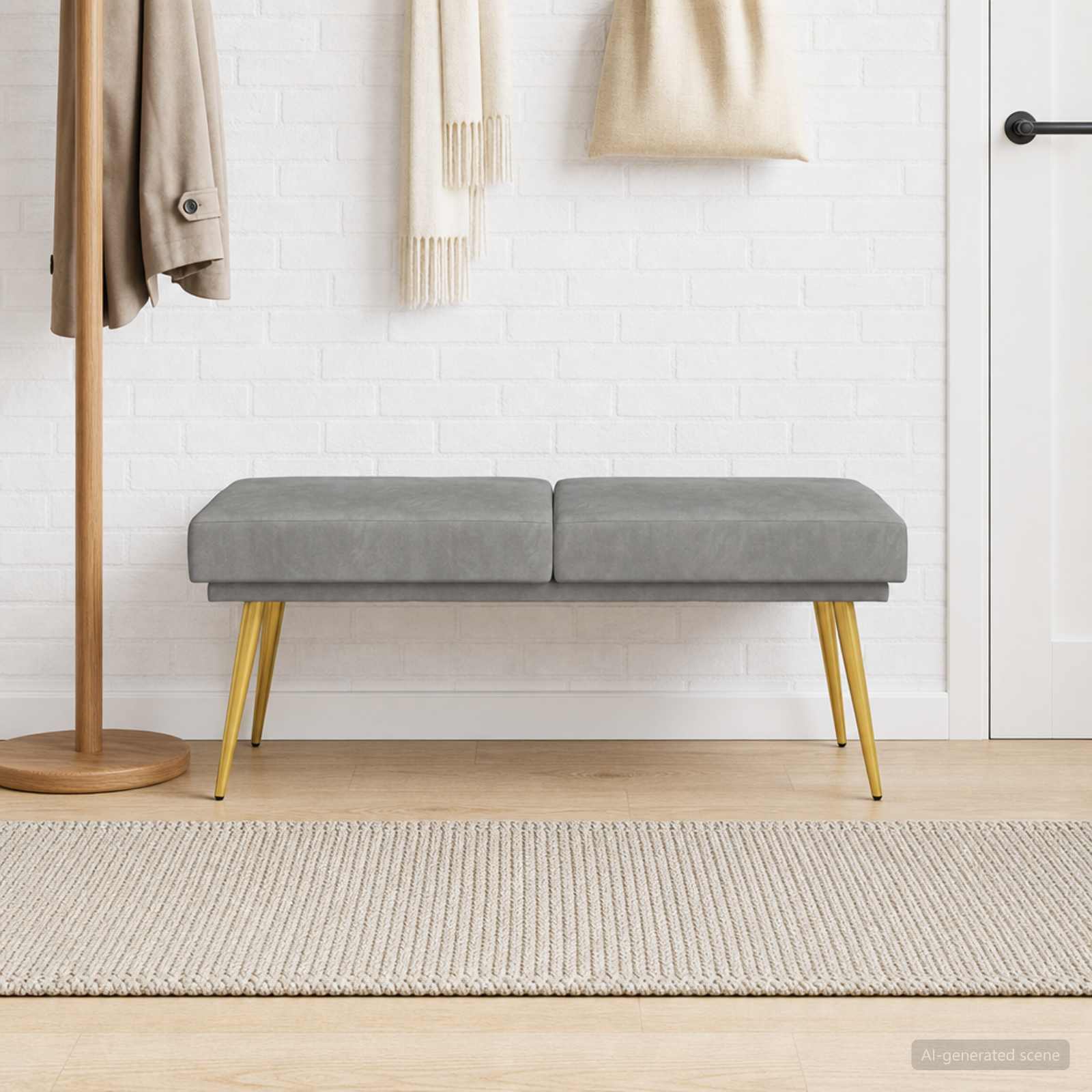 Dubbel-lager bänk Ljusgrå 120 x 45 x 46 cm Sammet
