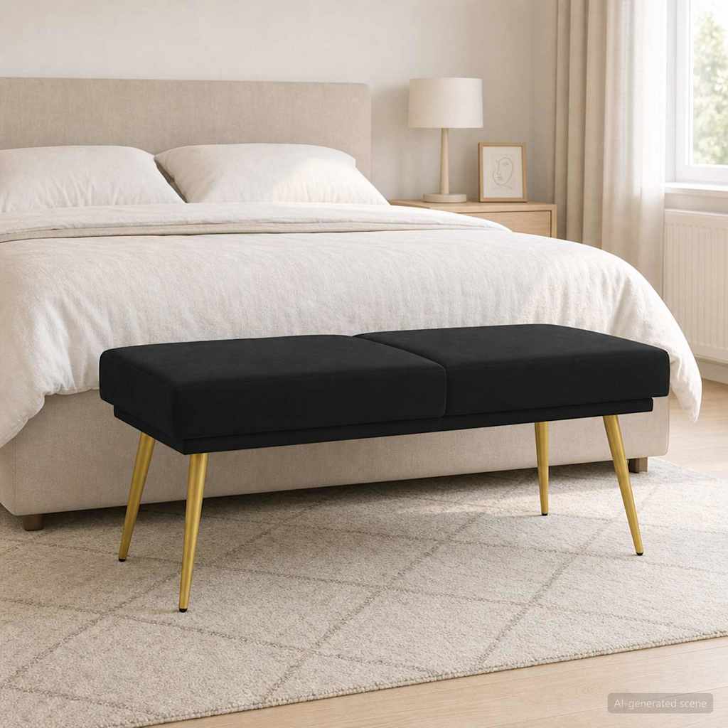 Dubbel-lager bänk Svart 120 x 45 x 46 cm Sammet
