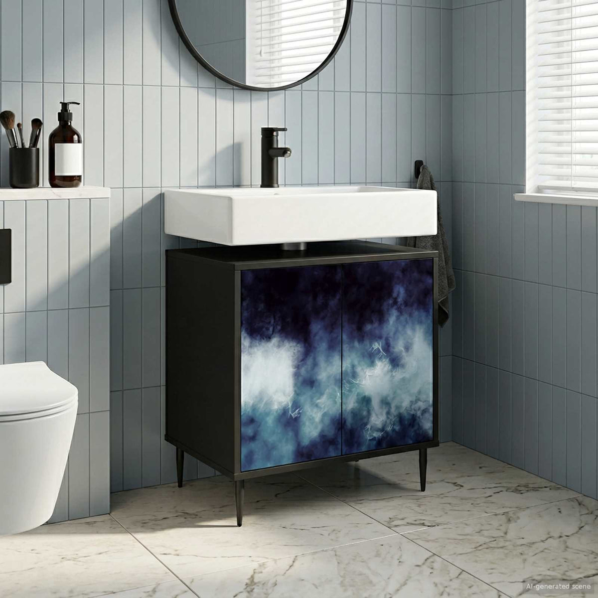 Badrumsskåp RAALTE Svart ek 60 x 40 x 61 cm Konstruerat trä