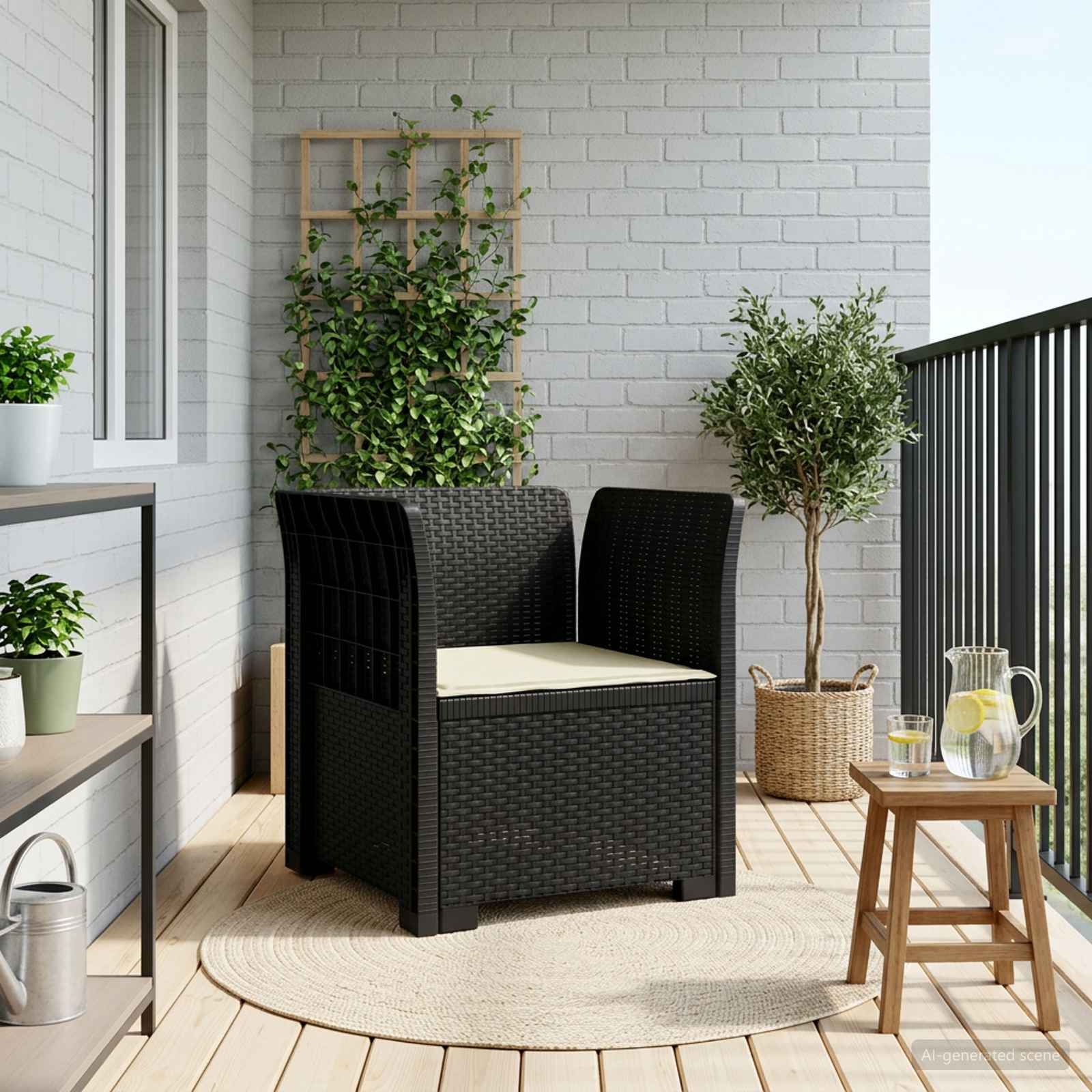 1-sits fåtölj med kudde i rottlook PP Antracit