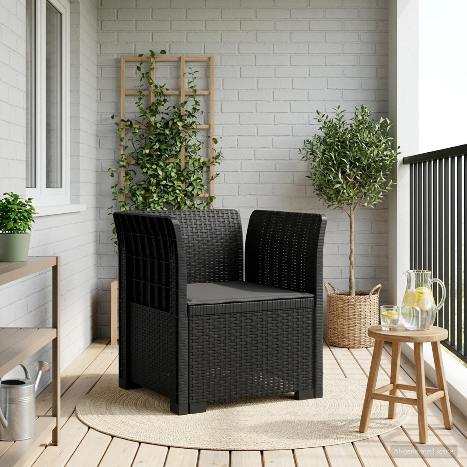 1-sits fåtölj med kudde i rottlook PP Antracit