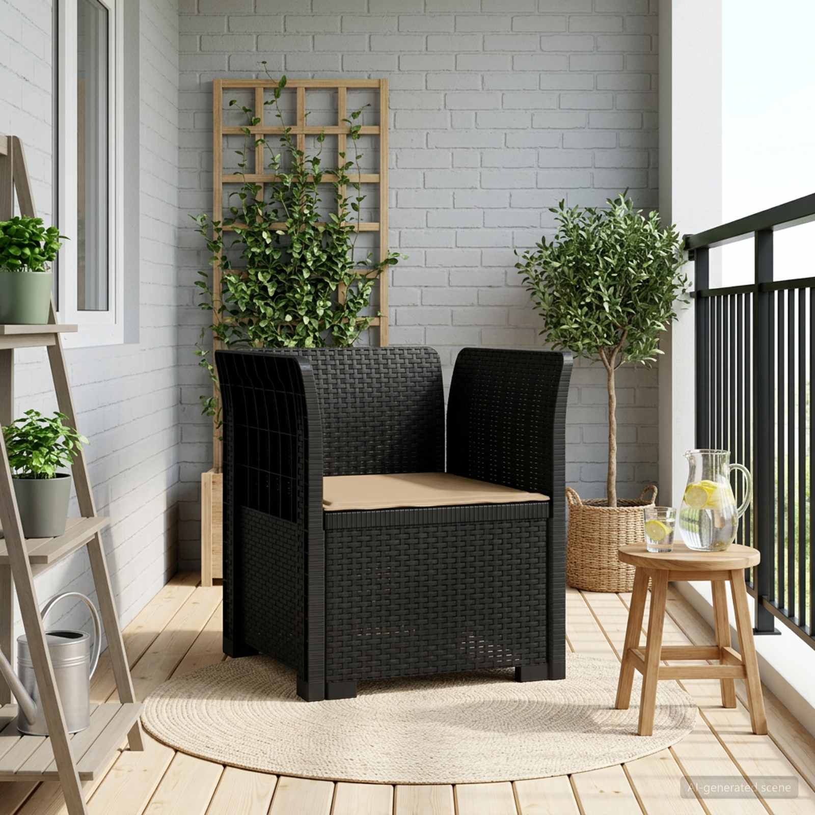 1-sits fåtölj med kudde i rottlook PP Antracit