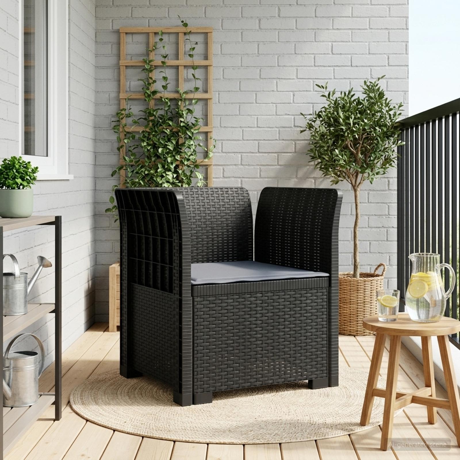 1-sits fåtölj med kudde i rottlook PP Antracit