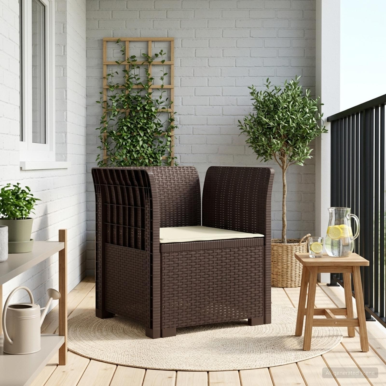 1-sits fåtölj med kudde i rottlook PP Brun