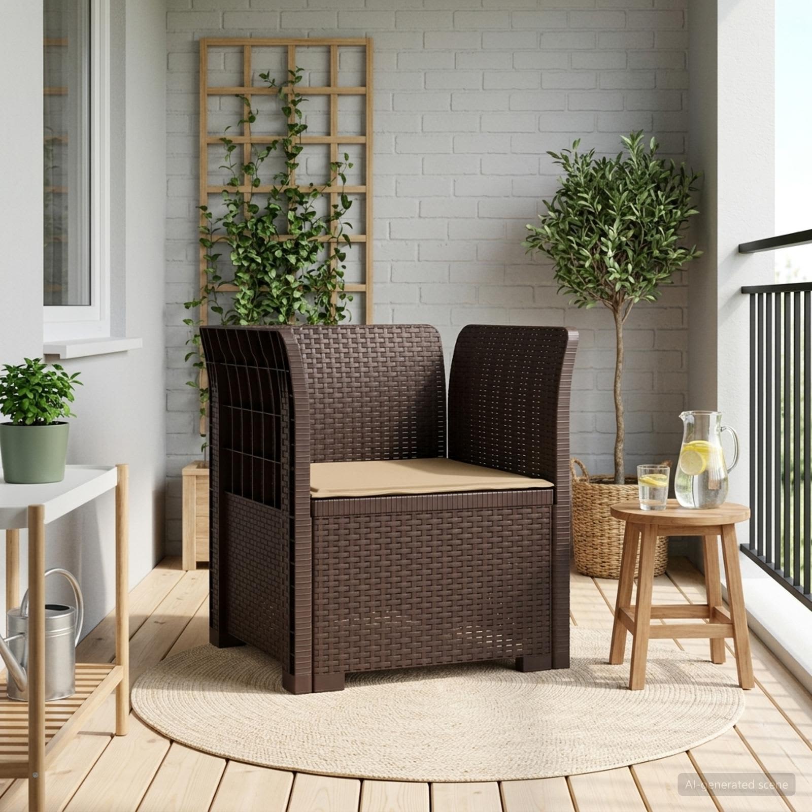 1-sits fåtölj med kudde i rottlook PP Brun