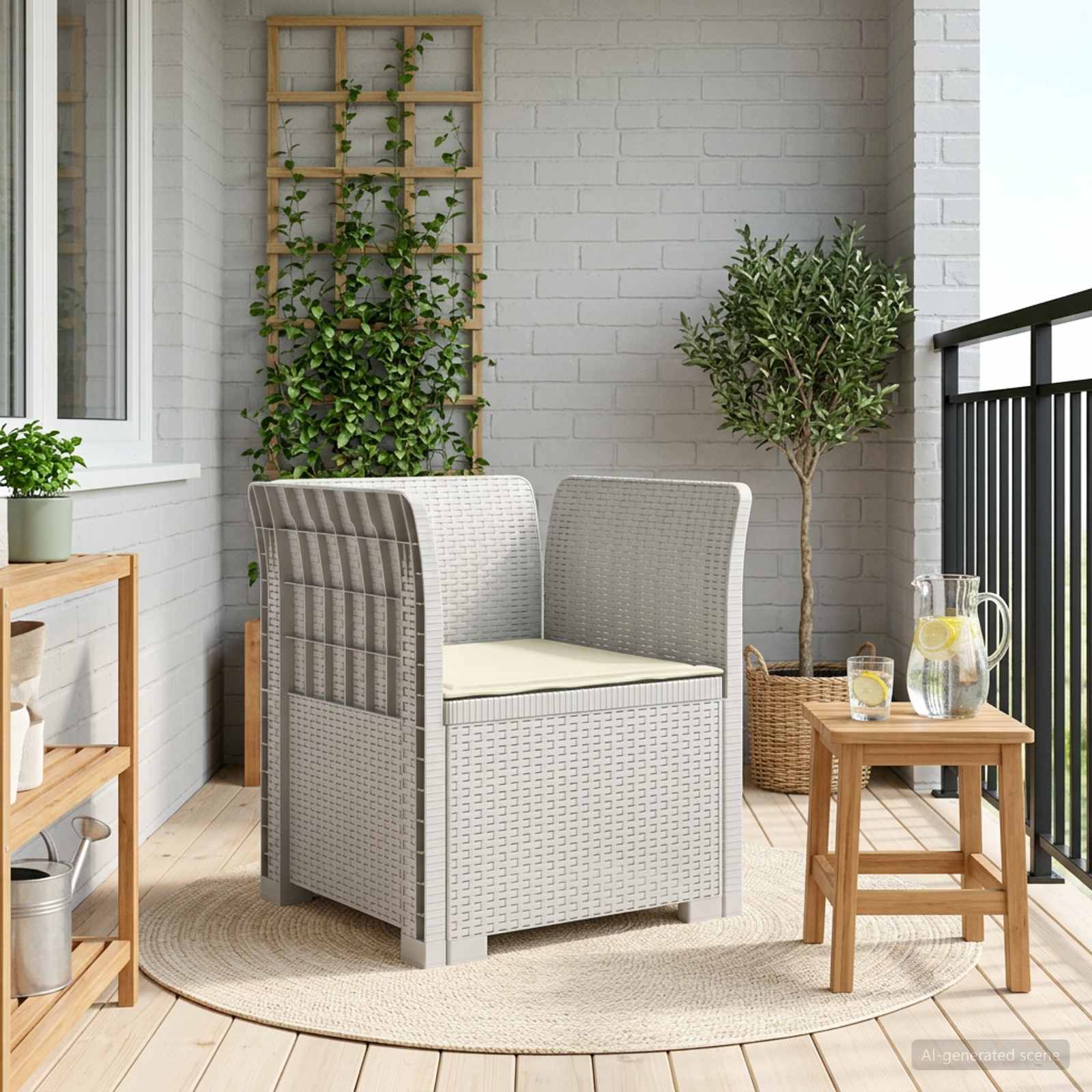 1-sits fåtölj med kudde i rottlook PP Vit