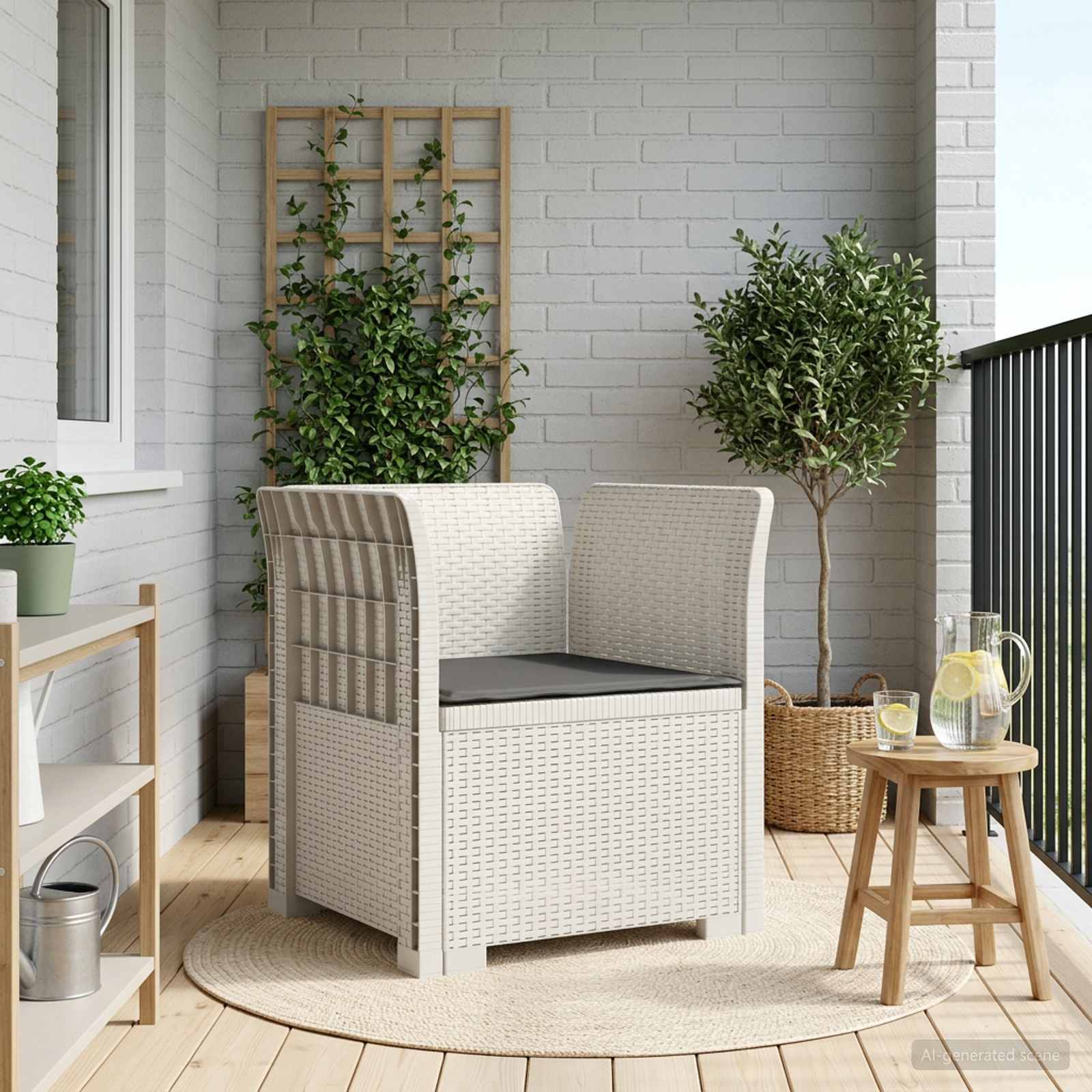 1-sits fåtölj med kudde i rottlook PP Vit