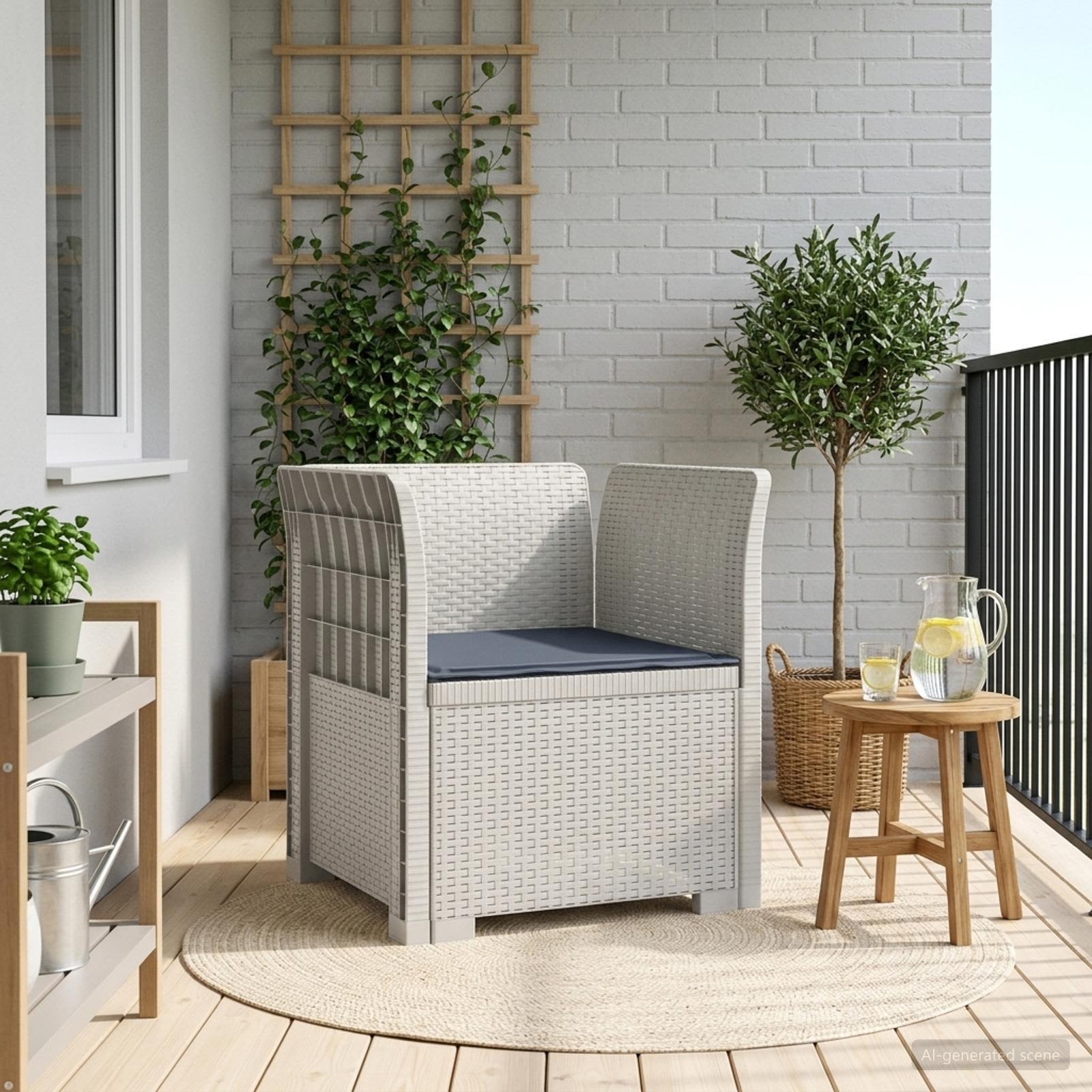 1-sits fåtölj med kudde i rottlook PP Vit