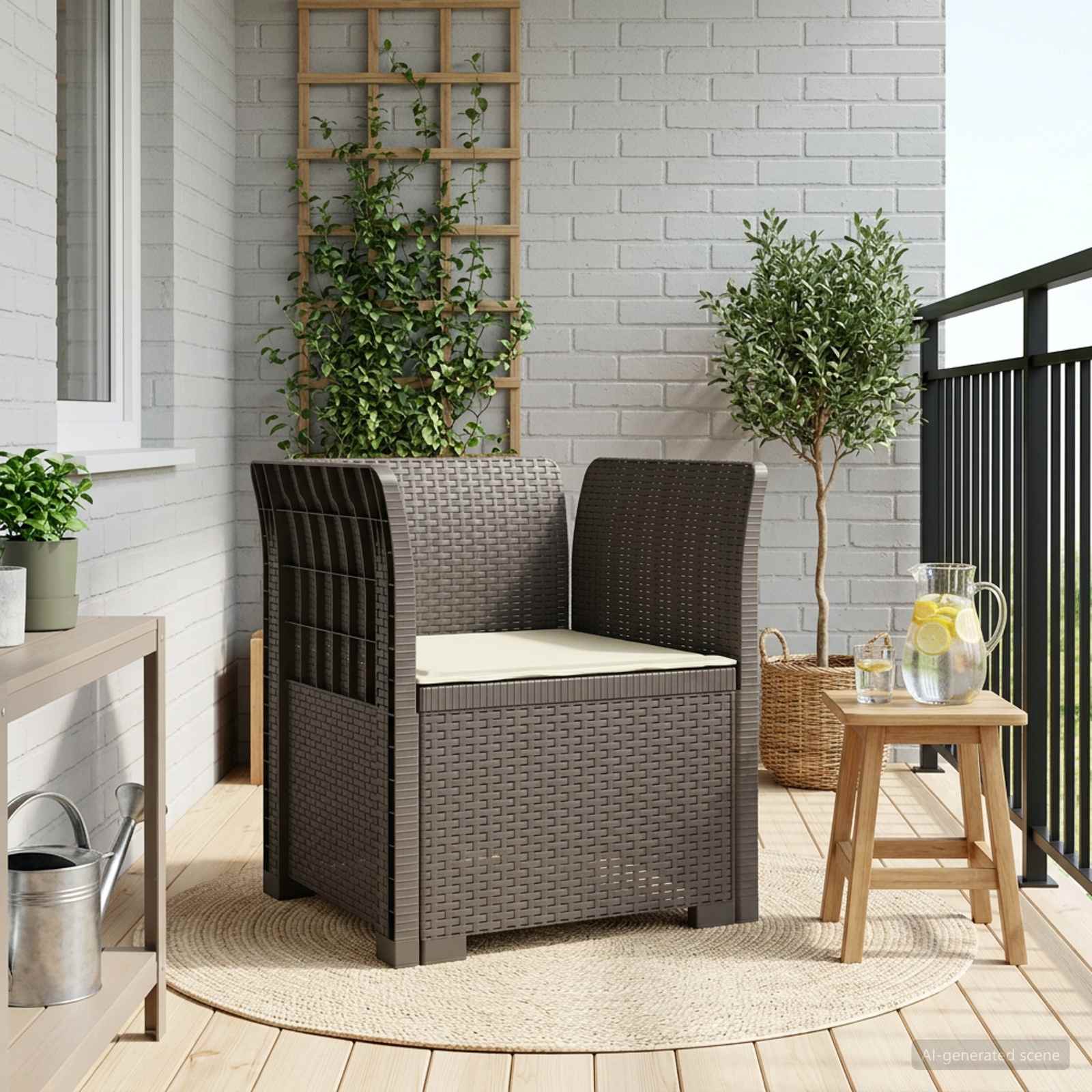 1-sits fåtölj med kudde i rottlook PP Ljusgrå