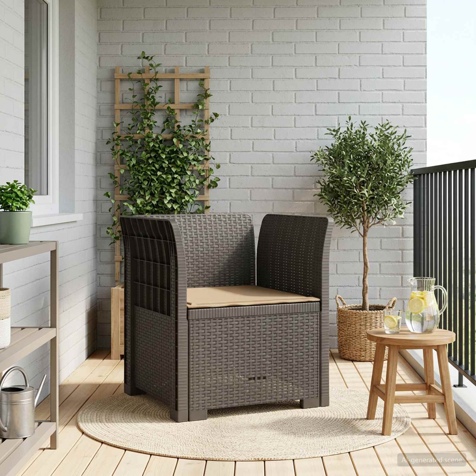 1-sits fåtölj med kudde i rottlook PP Ljusgrå