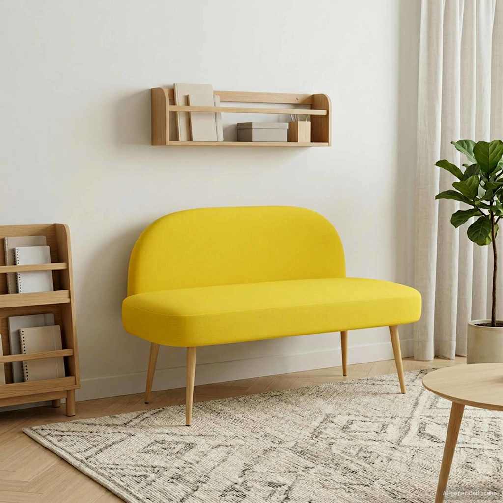 Klädd bänk med ryggstöd Ljusgul 110 x 60 x 76 cm