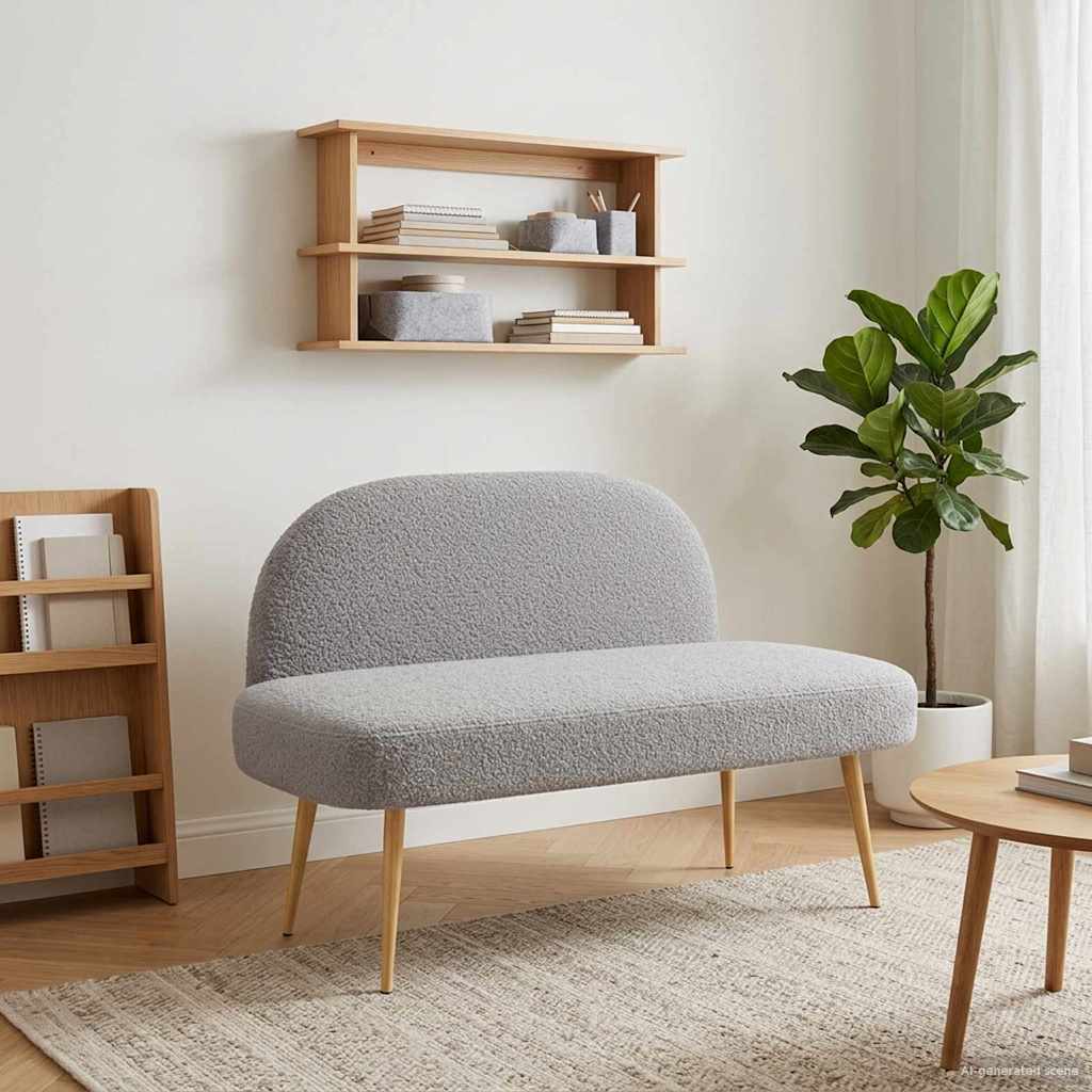 Klädd bänk med ryggstöd Ljusgrå 110 x 60 x 76 cm Bouclé