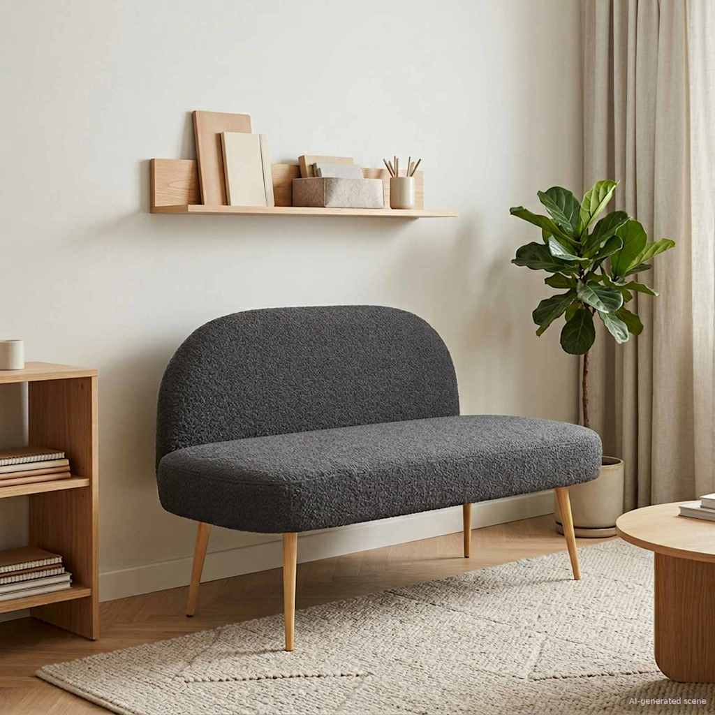Klädd bänk med ryggstöd Mörkgrå 110 x 60 x 76 cm Bouclé