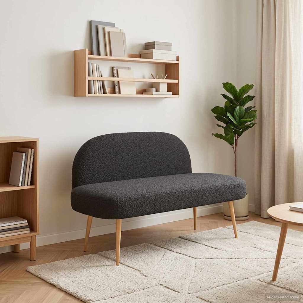 Klädd bänk med ryggstöd Svart 110 x 60 x 76 cm Bouclé