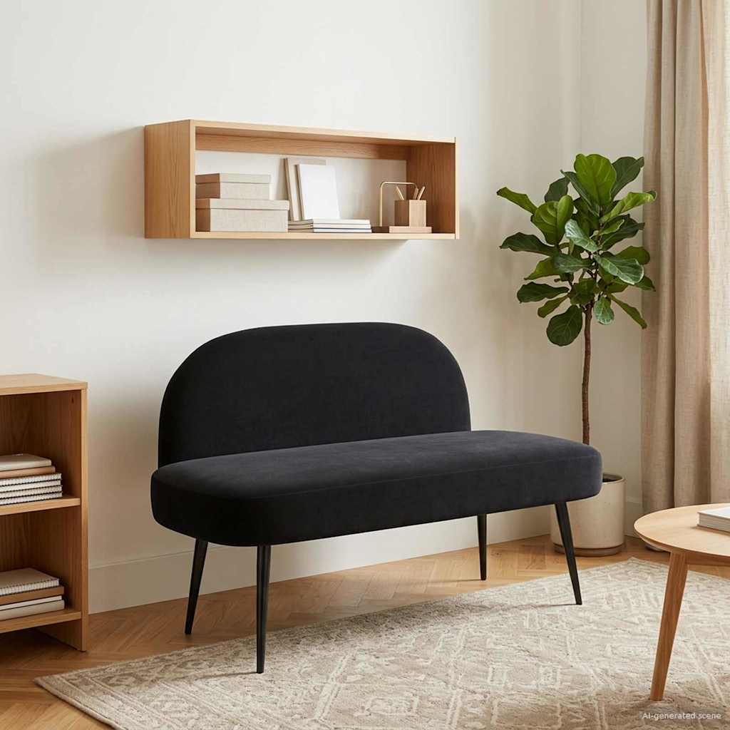 Klädd bänk med ryggstöd Svart 110 x 60 x 76 cm Sammet
