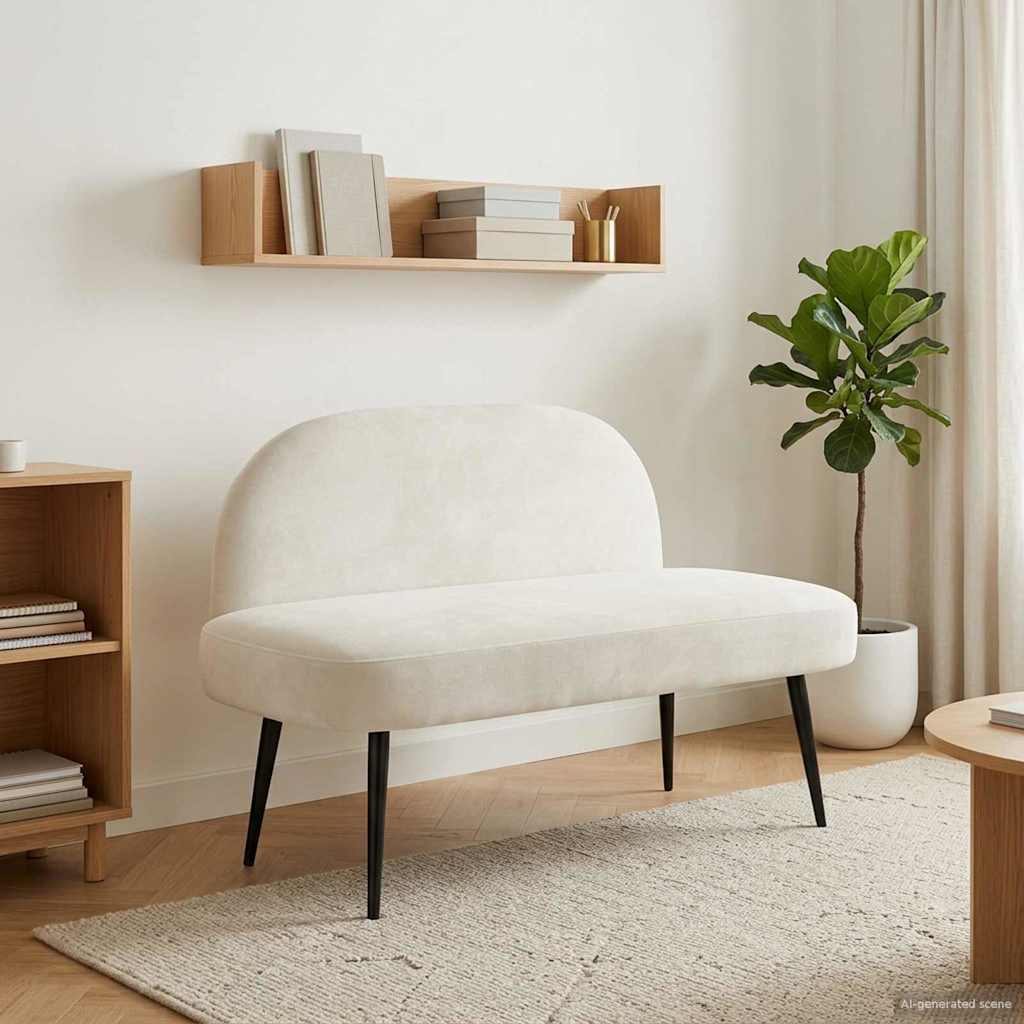 Klädd bänk med ryggstöd Gräddvit 110 x 60 x 76 cm Sammet