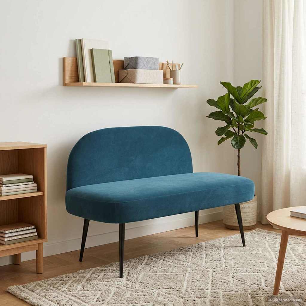 Klädd bänk med ryggstöd Blå 110 x 60 x 76 cm Sammet