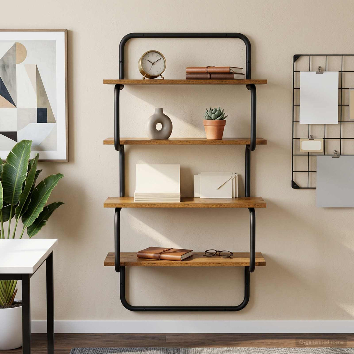 4-Tier Vägghylla Gammalt trä 80 x 24,5 x 104 cm Konstruerat trä