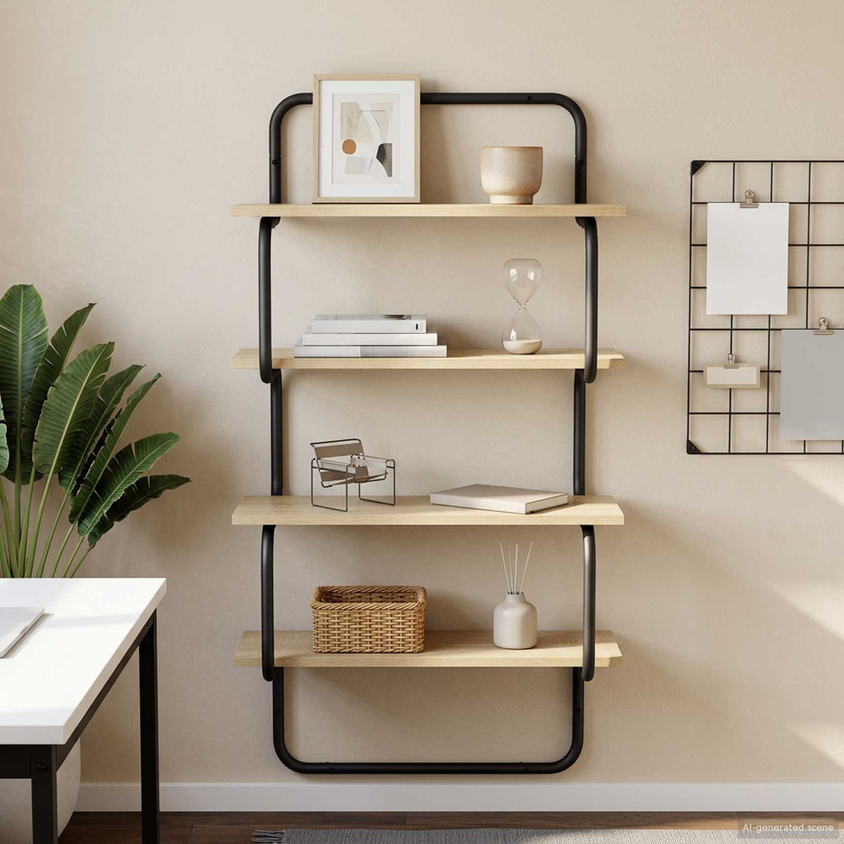 4-Tier Vägghylla Sonoma-ek 60 x 24,5 x 104 cm Konstruerat trä