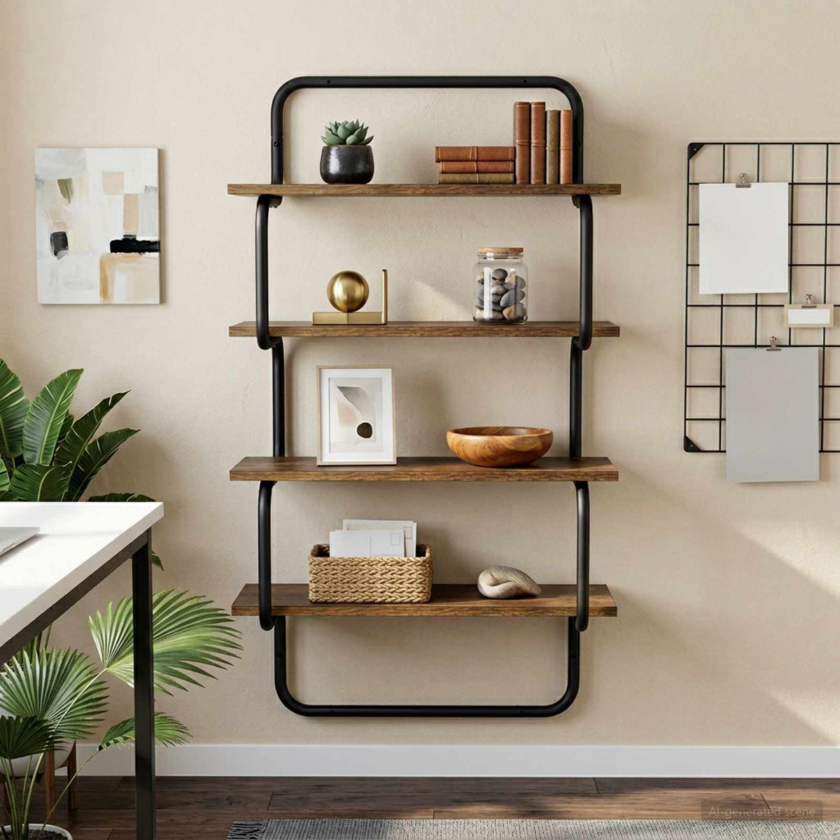 4-Tier Vägghylla Rökt ek 60 x 24,5 x 104 cm Konstruerat trä