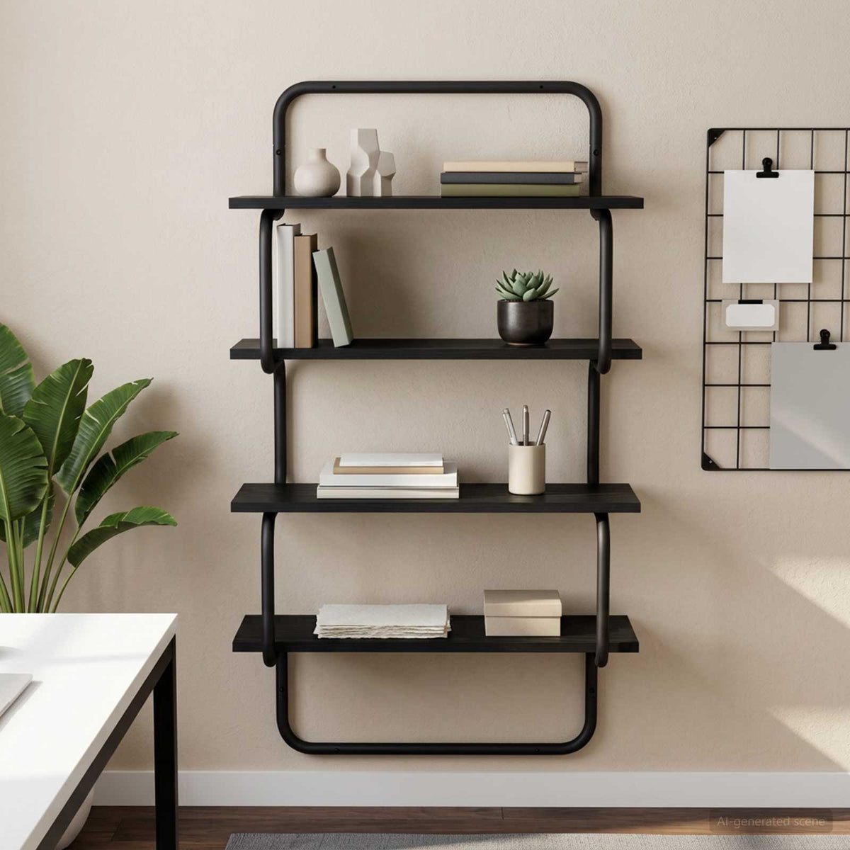 4-Tier Vägghylla Svart ek 40 x 24,5 x 104 cm Konstruerat trä