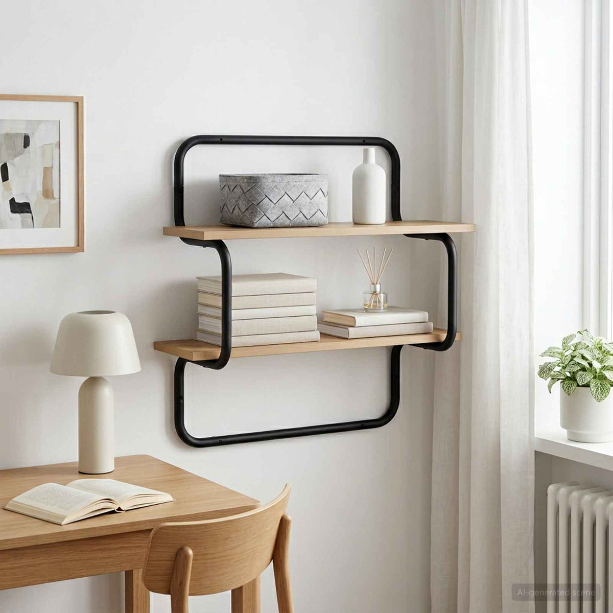 Vägghylla med 2 plan Artisan-ek 40 x 24,5 x 61 cm