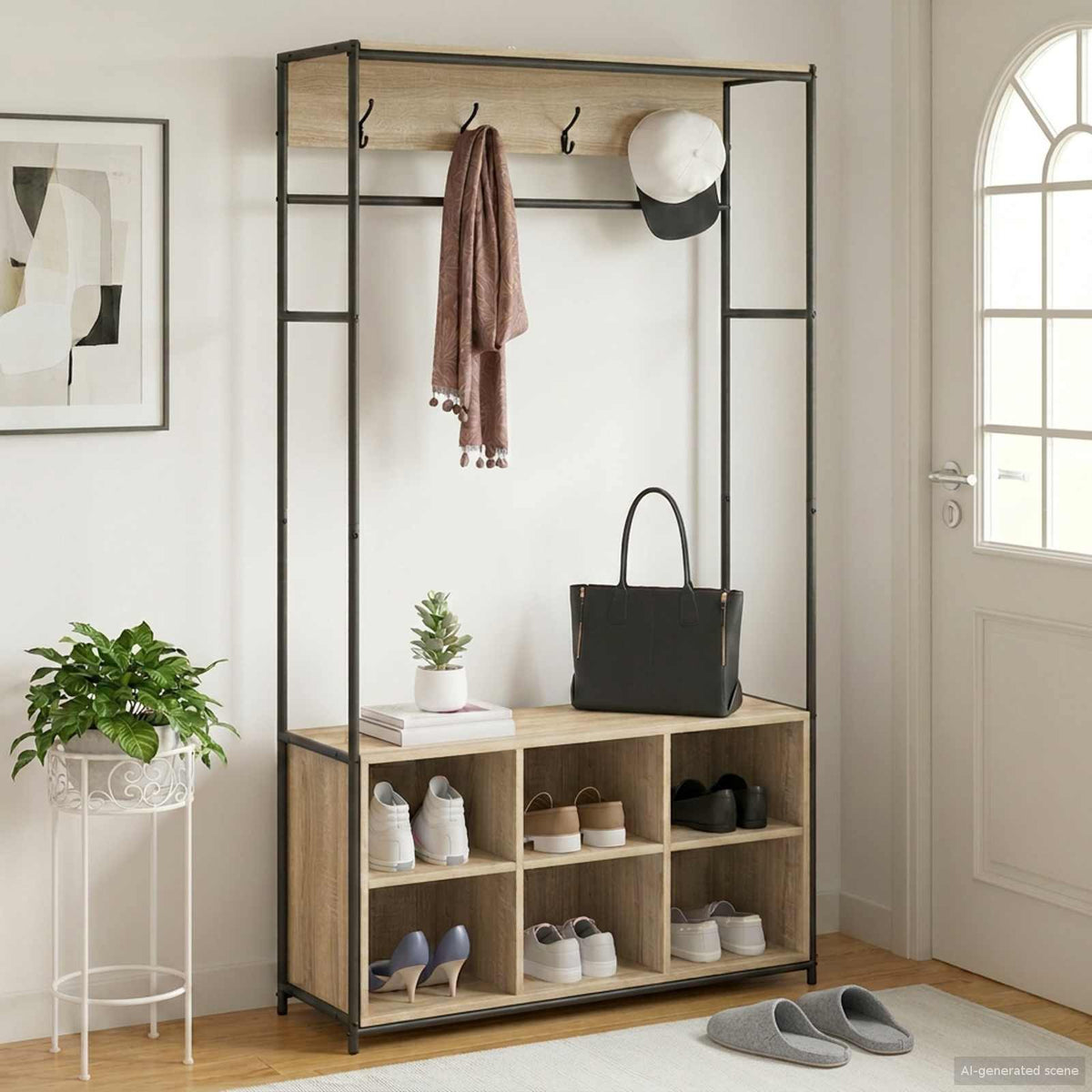 Klädhängare med skofåtölj Sonoma-ek 100 x 32 x 180,5 cm