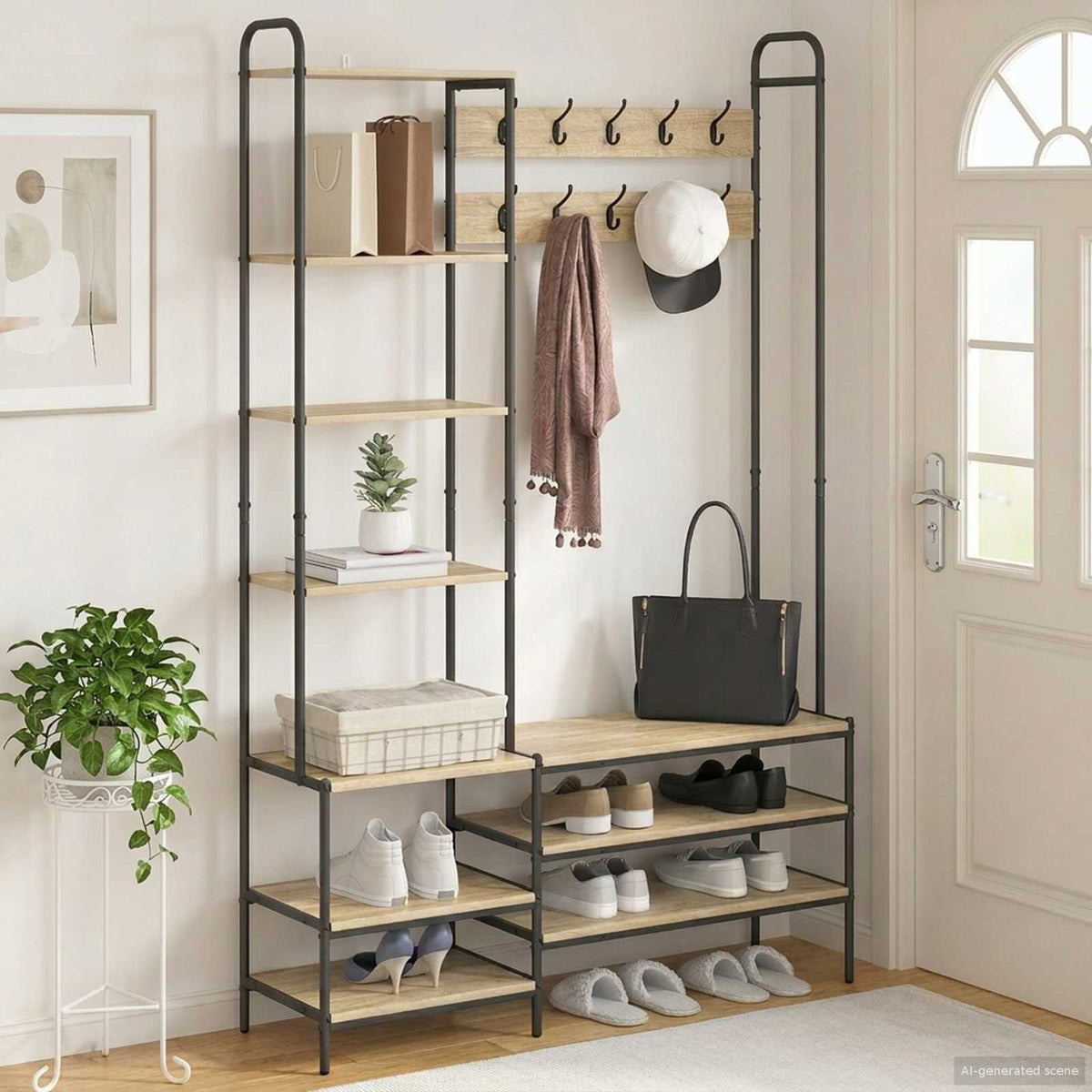Klädhängare med skofåtölj Sonoma-ek 120,5 x 34 x 190 cm