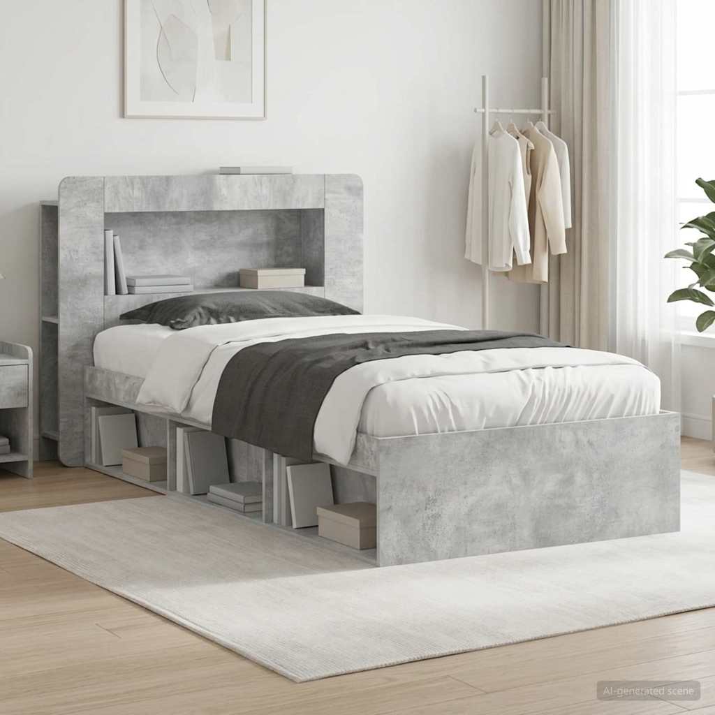 Sängram med förvaring Betonggrå 75 x 190 cm Konstruerat trä