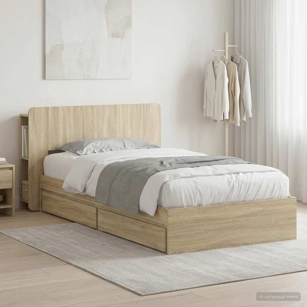 Sängram med förvaring Sonoma-ek 75 x 190 cm Konstruerat trä