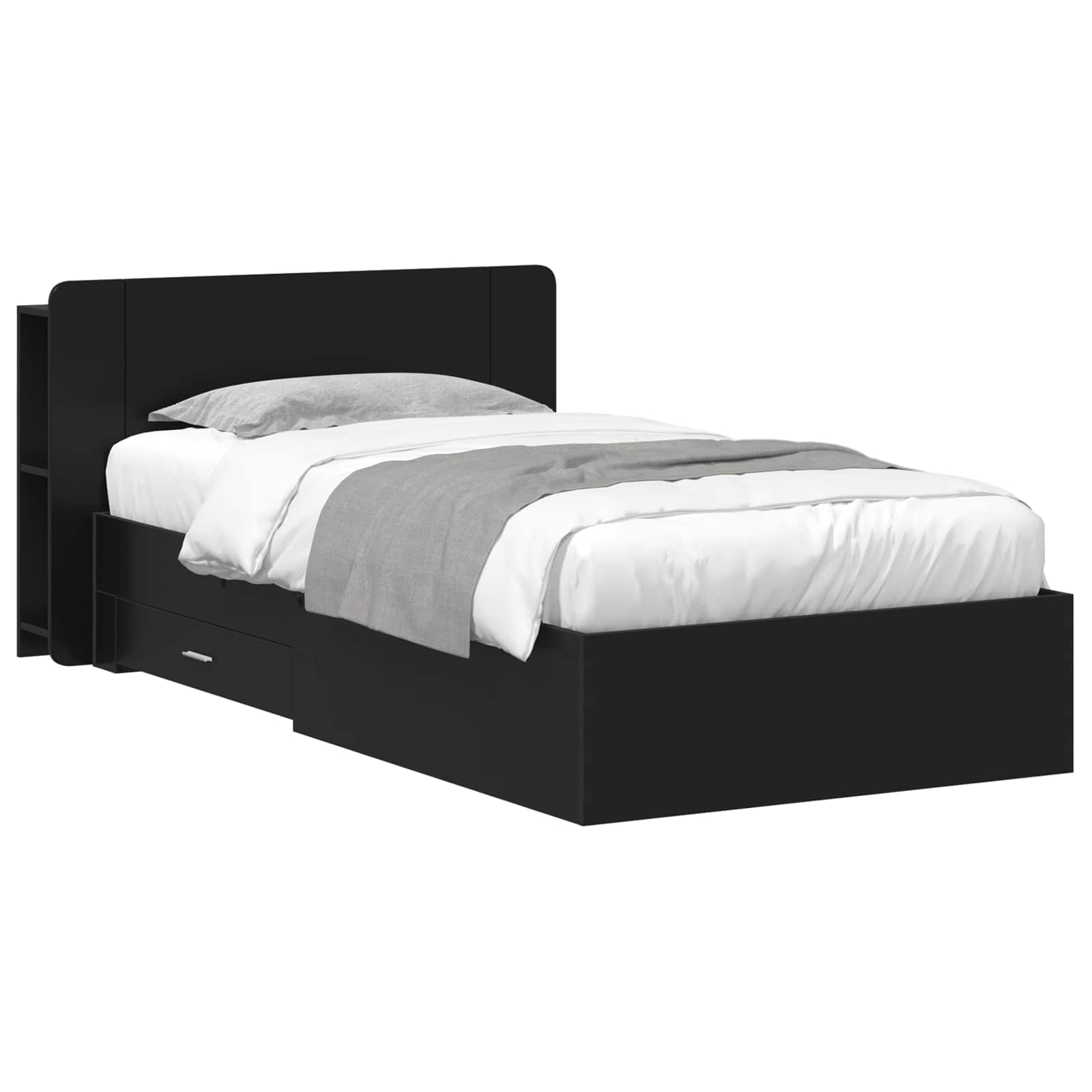 Sängram med förvaring Svart 75 x 190 cm Konstruerat trä