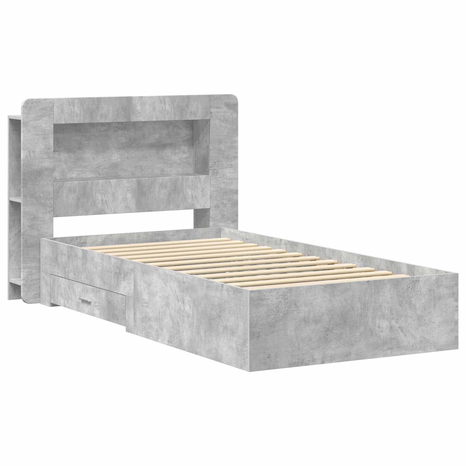 Sängram med förvaring Betonggrå 75 x 190 cm Konstruerat trä