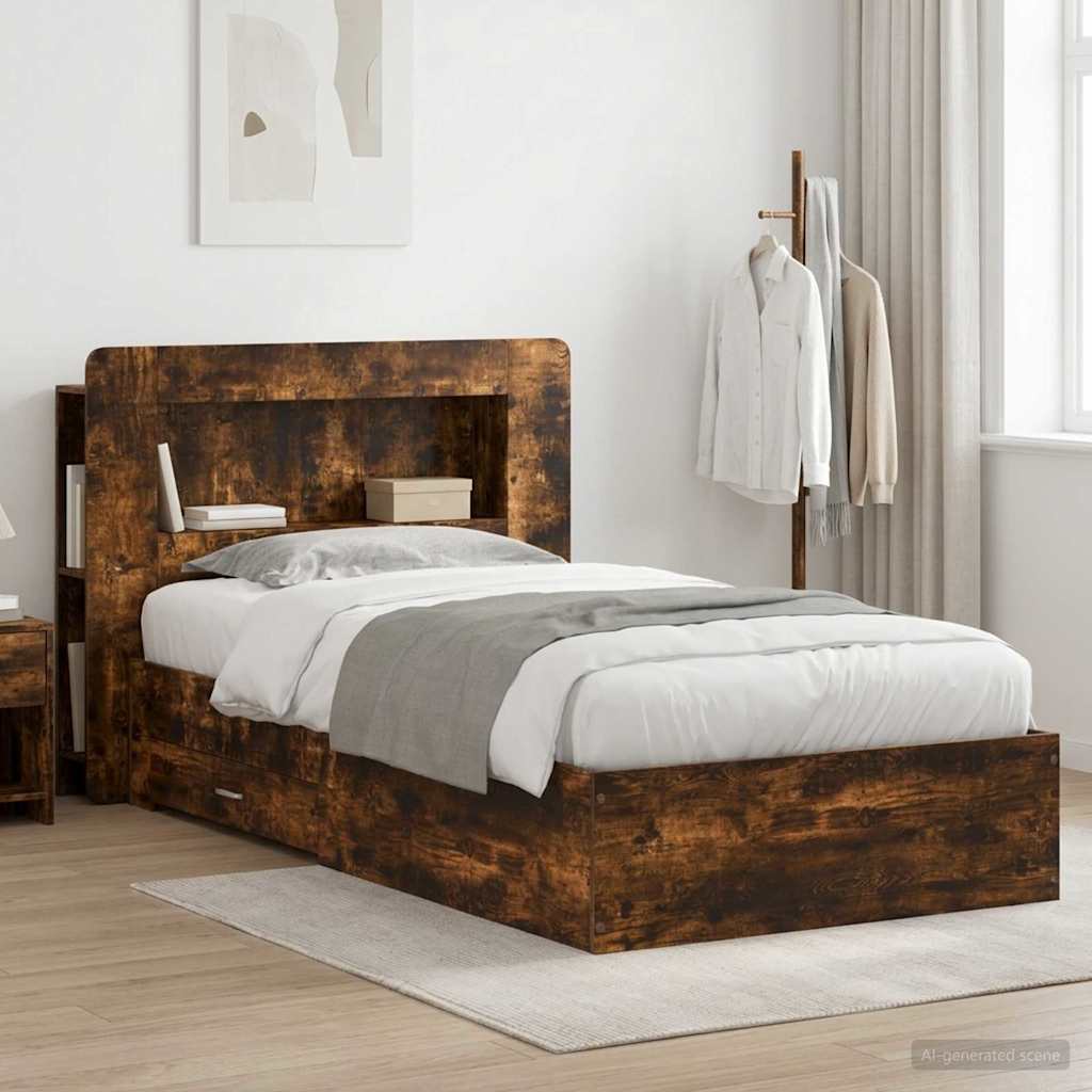 Sängram med förvaring Rökt ek 80 x 200 cm Konstruerat trä