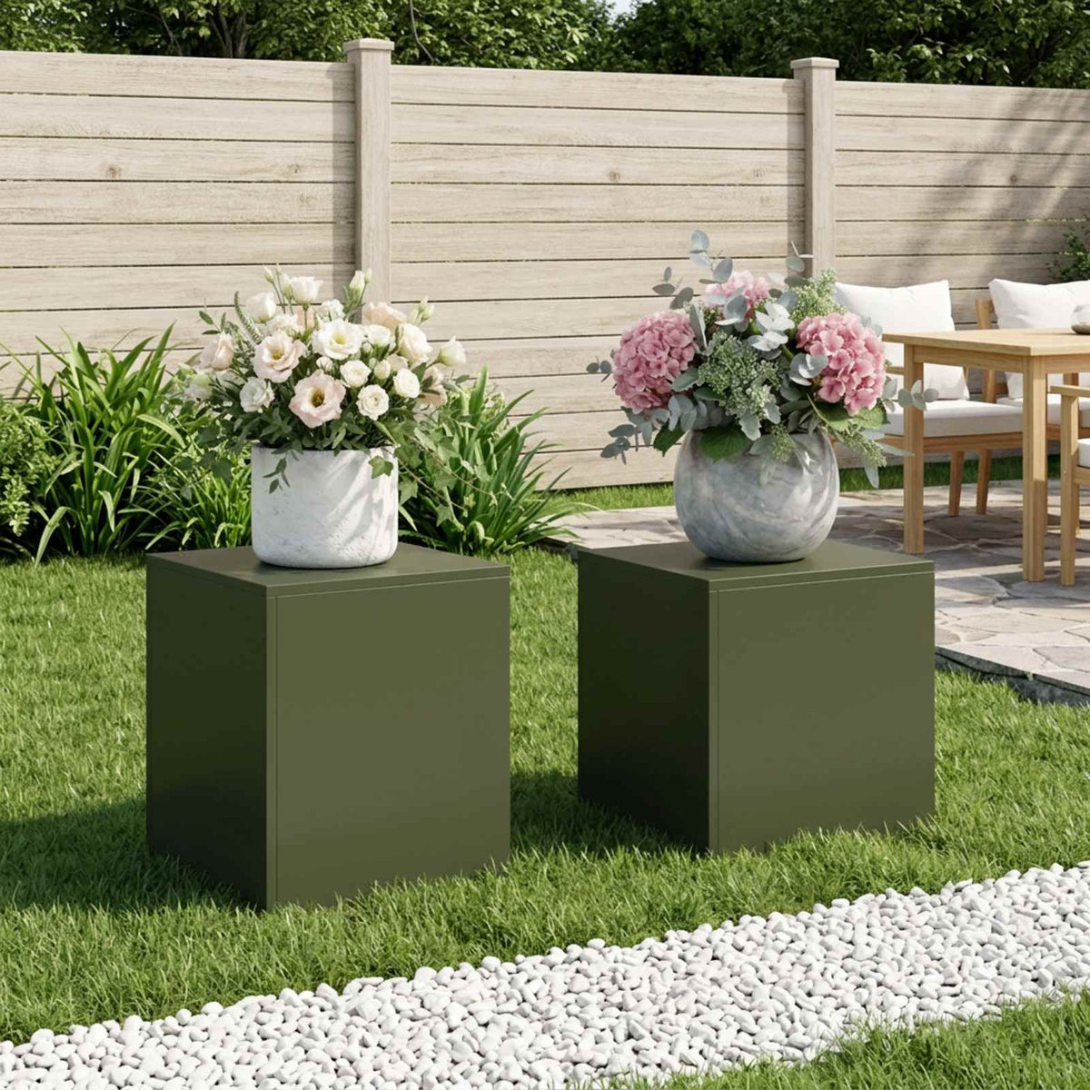 Växtställ 2 pcs Olivgrön 40 x 40 x 40 cm Stål