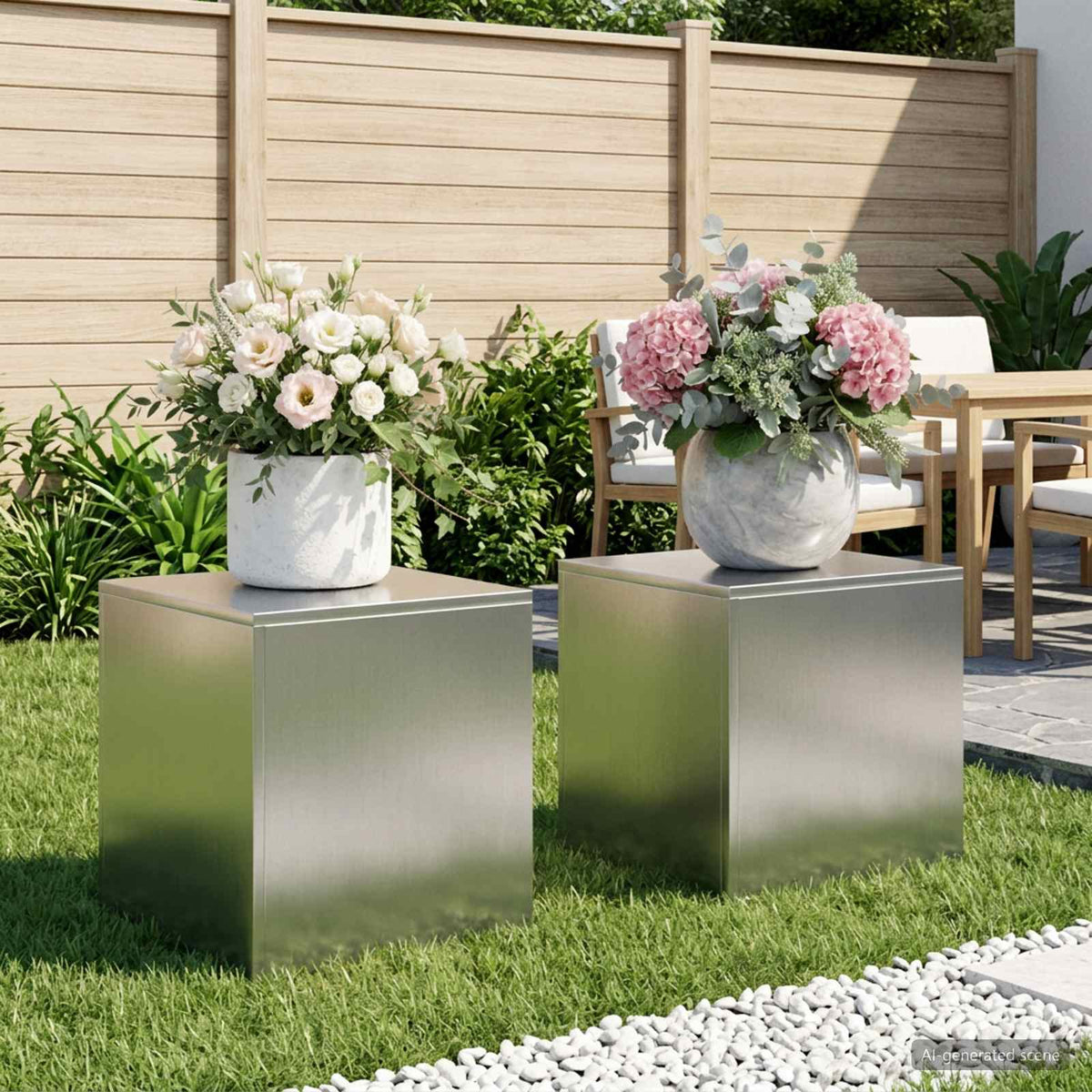 Växtställ 2 pcs Silver 40 x 40 x 40 cm Rostfritt stål