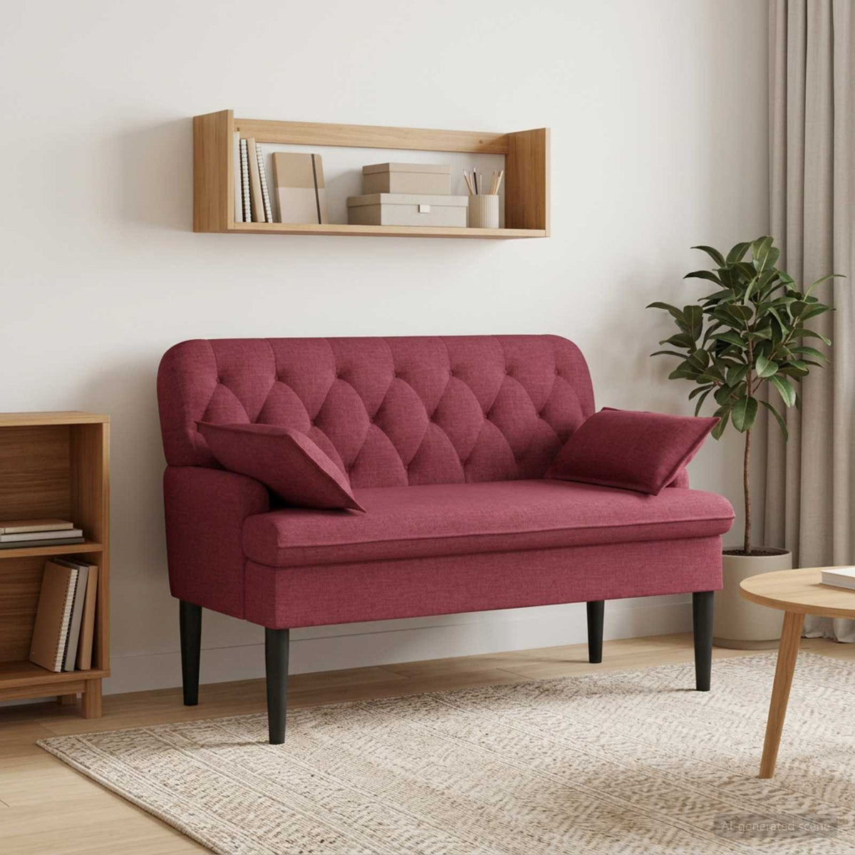Loveseat med knapprapport Vinröd 111 x 68 x 80 cm Tyg