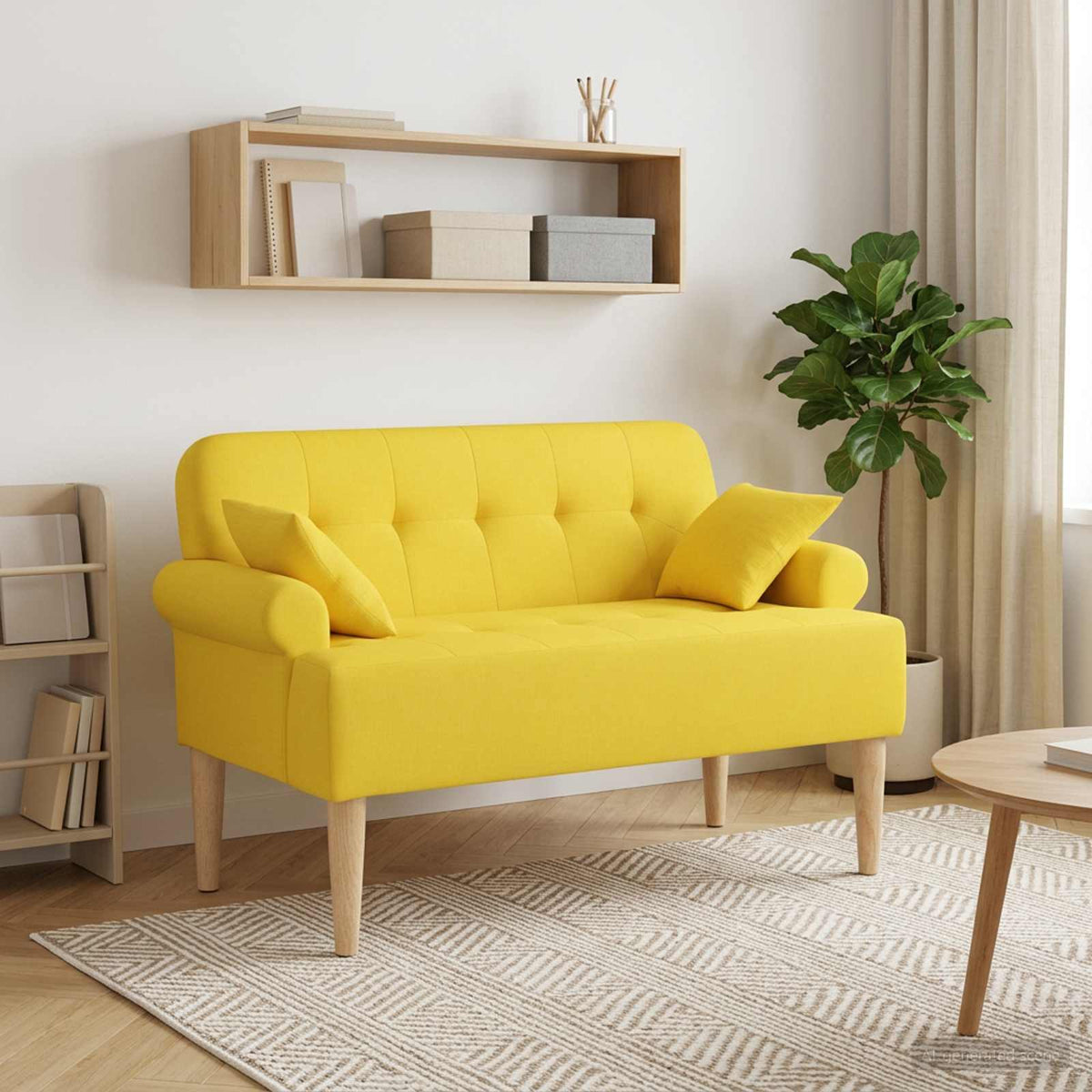 Loveseat med knapprapport Ljus Gul 120 x 65 x 79 cm Tyg