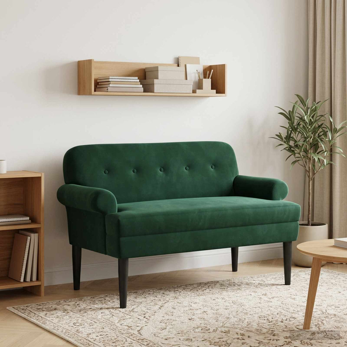 Loveseat med knapprapport Mörkgrön 120 x 66 x 78 cm Sammet