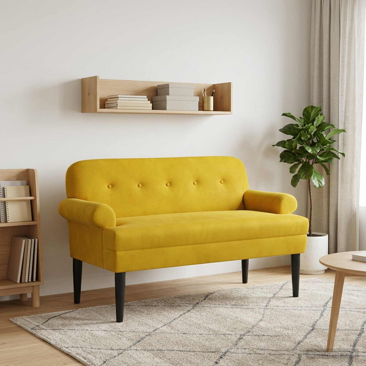 Loveseat med knapprapport Gul 120 x 66 x 78 cm Sammet