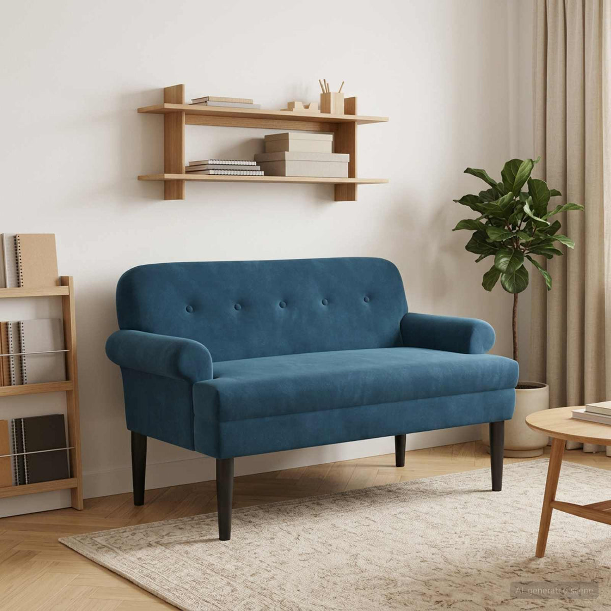 Loveseat med knapprapport Blå 120 x 66 x 78 cm Sammet
